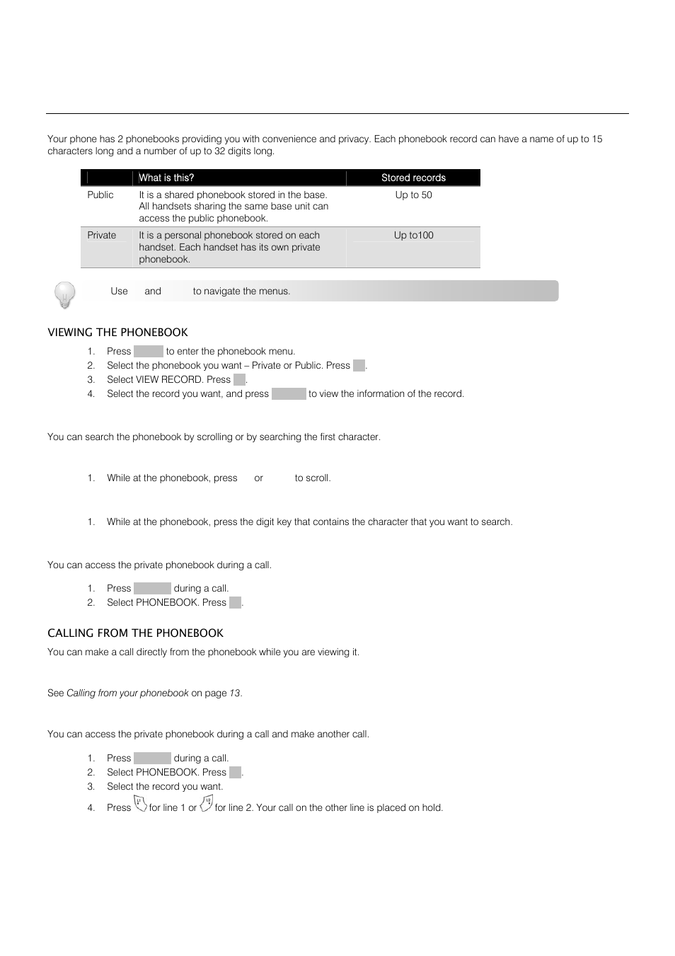 Phonebook | Oricom S209 User Manual | Page 31 / 54