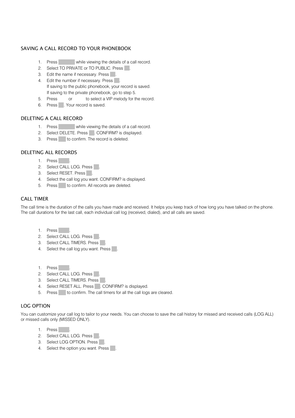 Call log | Oricom S209 User Manual | Page 36 / 54