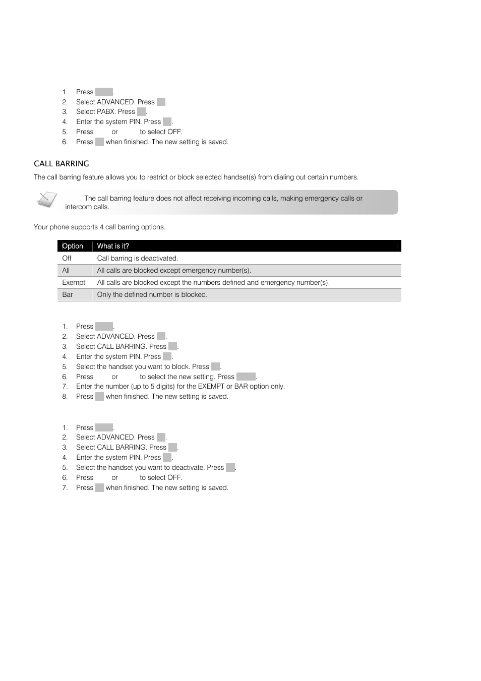 Calling features | Oricom S209 User Manual | Page 45 / 54