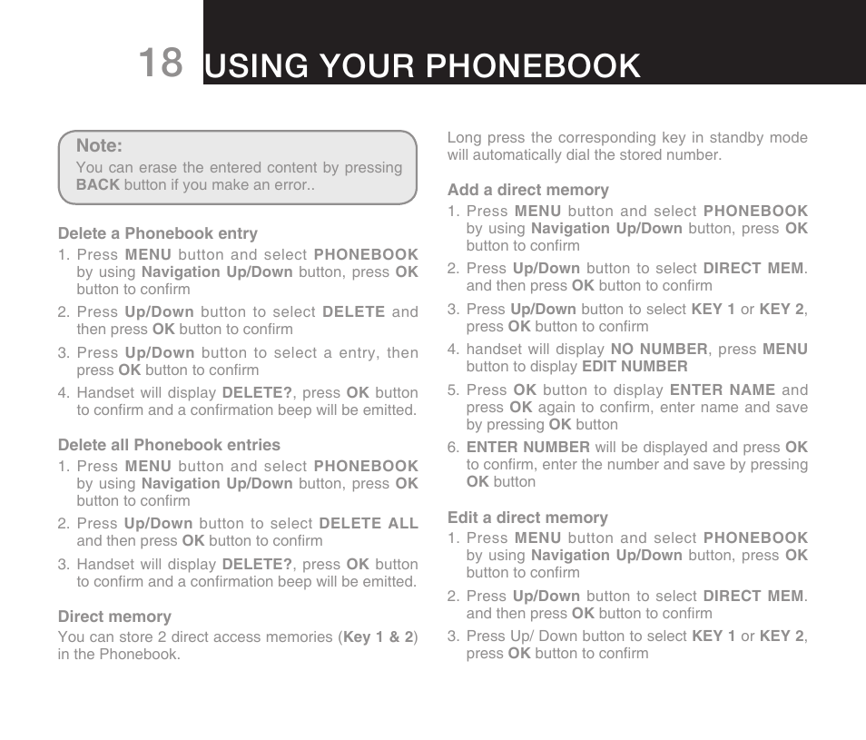 Using your phonebook | Oricom DECT ECO7100-1 User Manual | Page 20 / 44