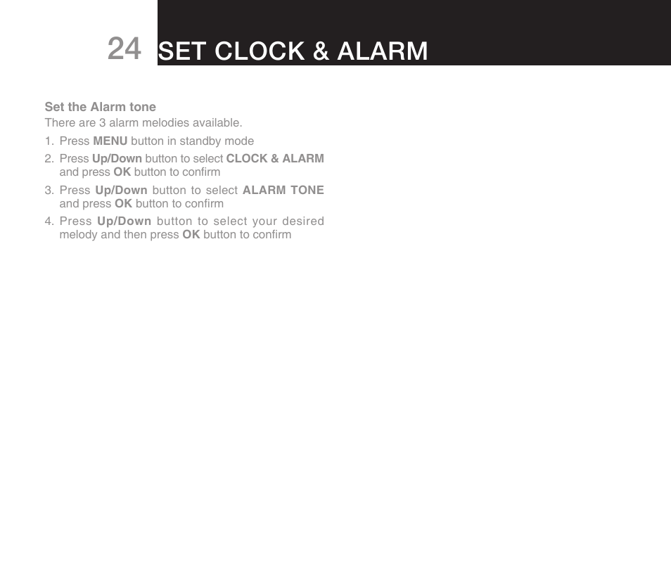 Set clock & alarm | Oricom DECT ECO7100-1 User Manual | Page 26 / 44