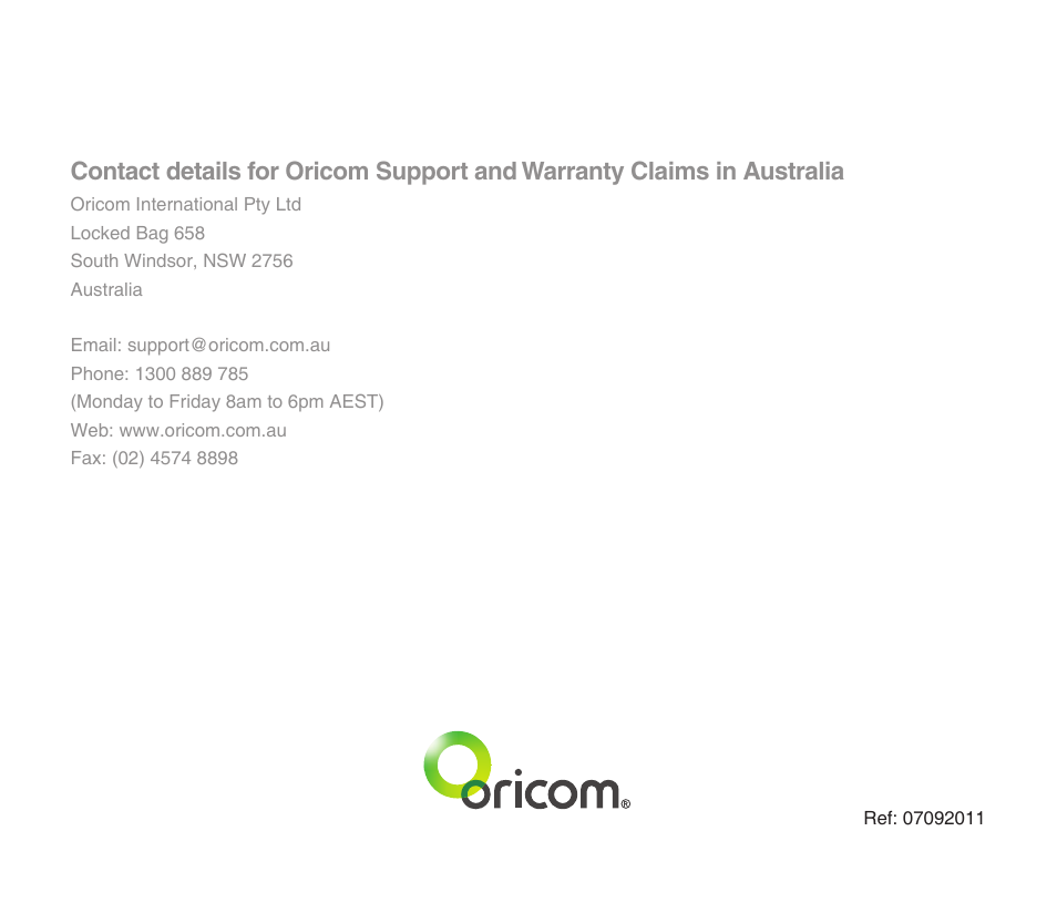 Oricom DECT ECO7100-1 User Manual | Page 44 / 44