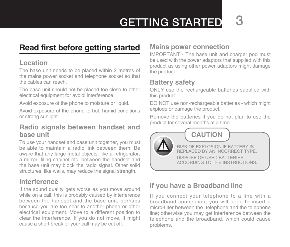 Safety information getting started, Read first before getting started | Oricom DECT ECO7100-1 User Manual | Page 5 / 44