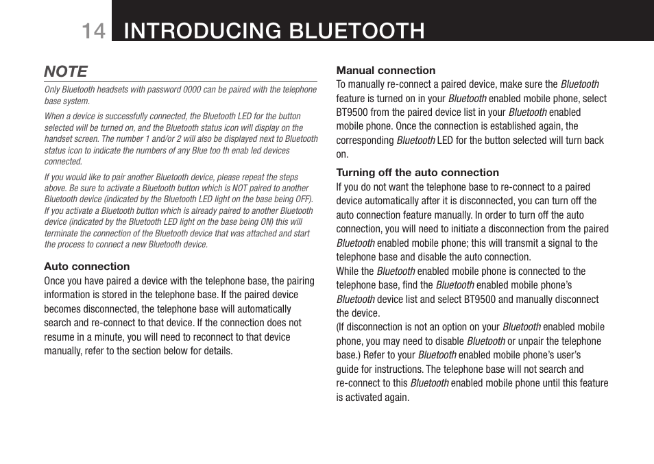 Introducing bluetooth | Oricom DECT BT9500 User Manual | Page 16 / 44