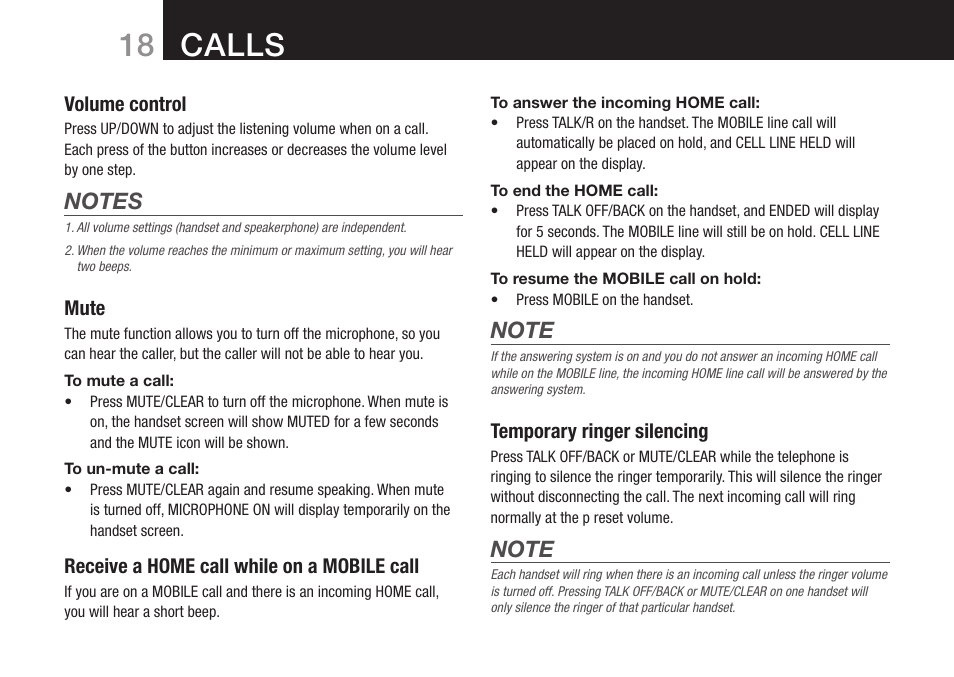 Calls | Oricom DECT BT9500 User Manual | Page 20 / 44