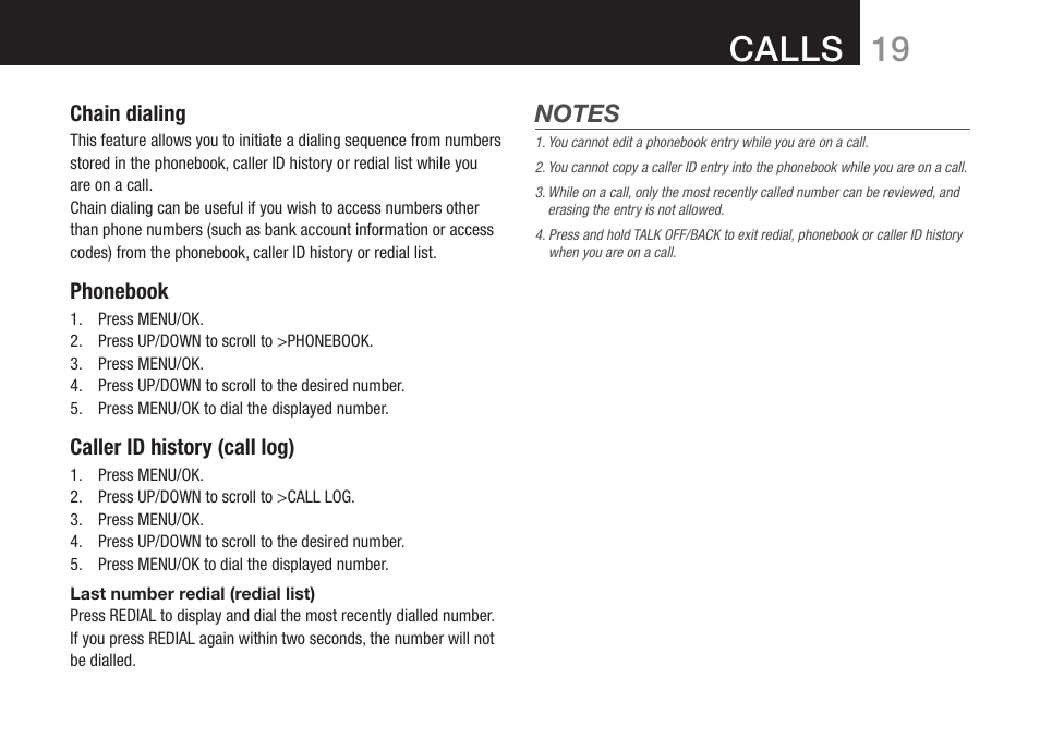 Calls | Oricom DECT BT9500 User Manual | Page 21 / 44