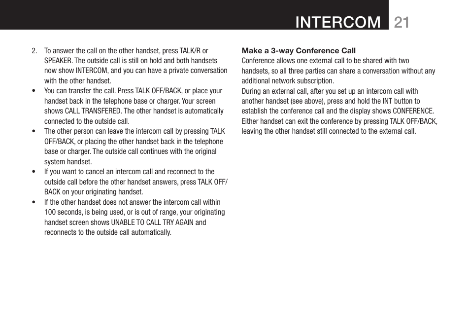 Intercom | Oricom DECT BT9500 User Manual | Page 23 / 44