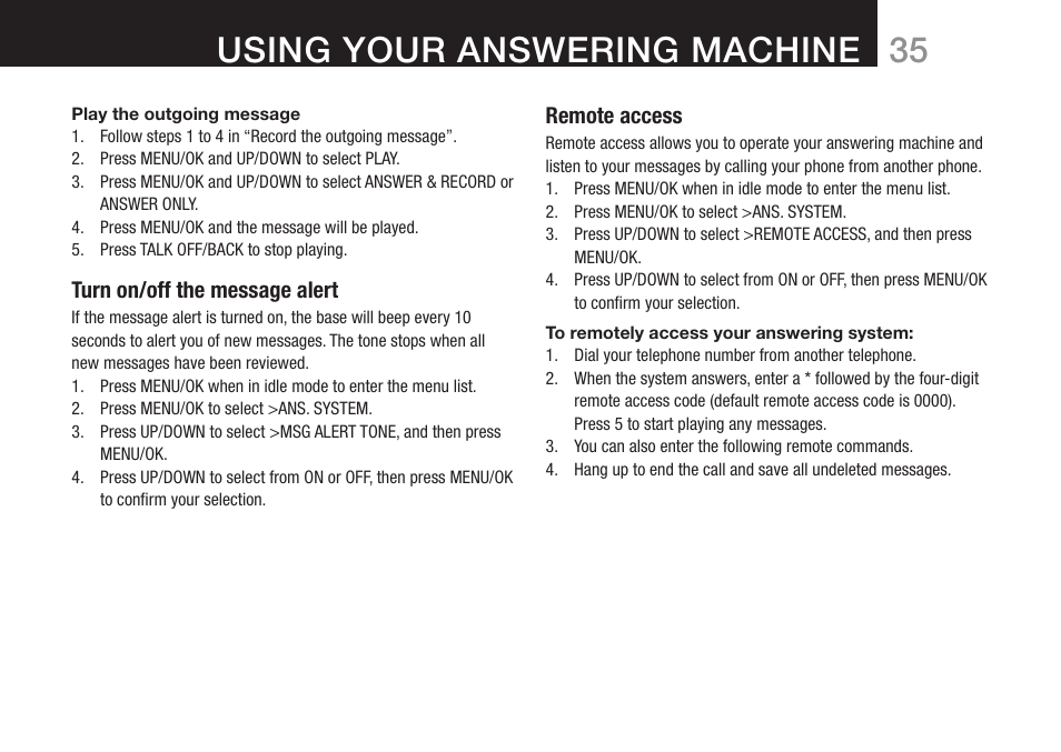 Using your answering machine | Oricom DECT BT9500 User Manual | Page 37 / 44