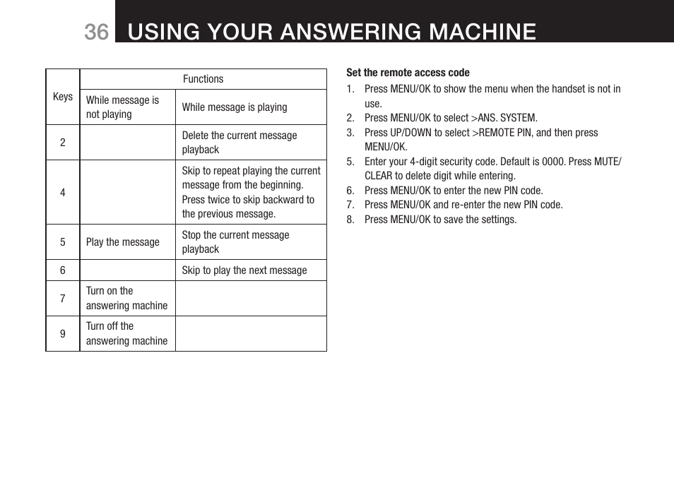 Using your answering machine | Oricom DECT BT9500 User Manual | Page 38 / 44