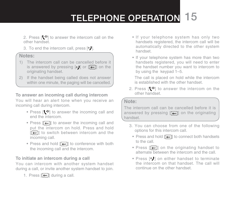 Telephone operation | Oricom M800 User Manual | Page 17 / 43