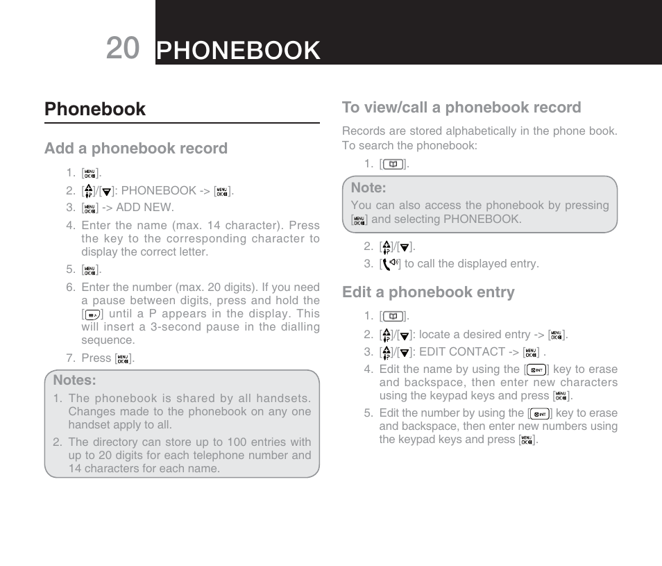 Phonebook, Add a phonebook record, Edit a phonebook entry | Oricom M800 User Manual | Page 22 / 43