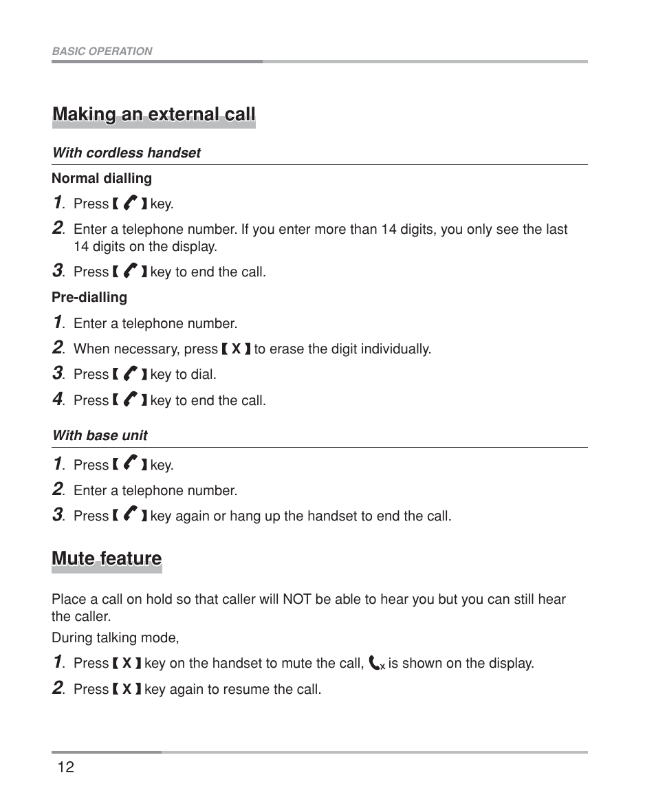Making an external call, Mute feature | Oricom M5200 Series User Manual | Page 14 / 44