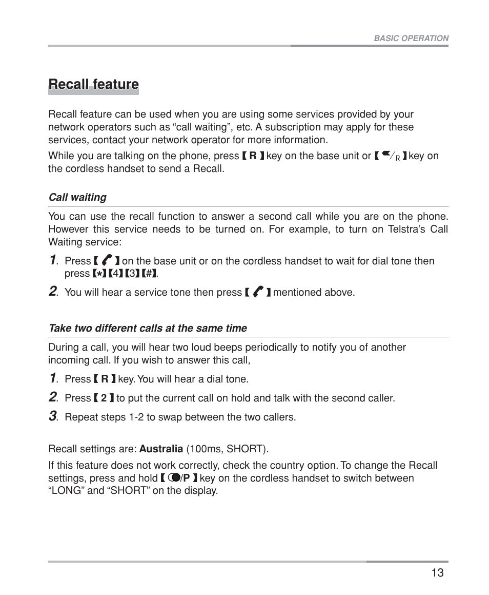 Recall feature | Oricom M5200 Series User Manual | Page 15 / 44