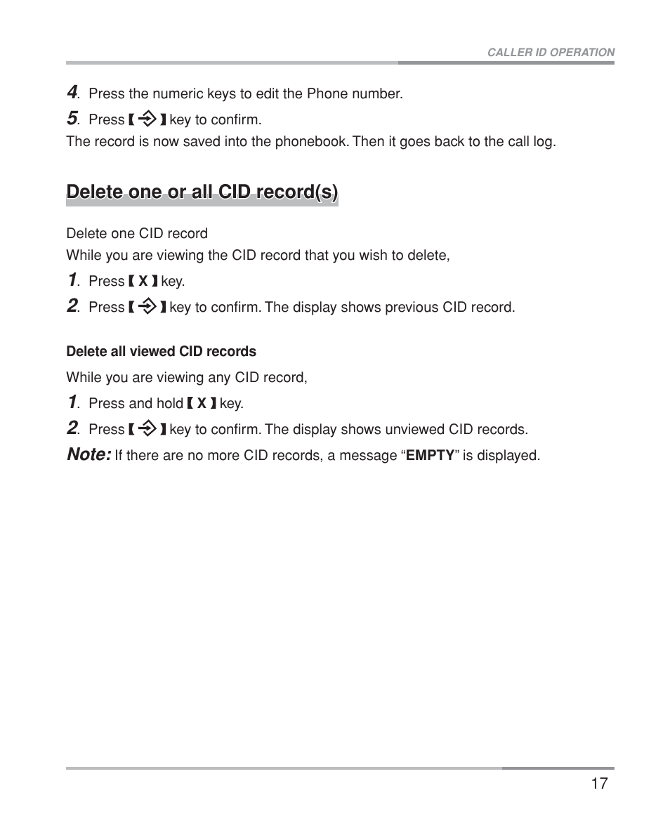 Delete one or all cid record(s) | Oricom M5200 Series User Manual | Page 19 / 44