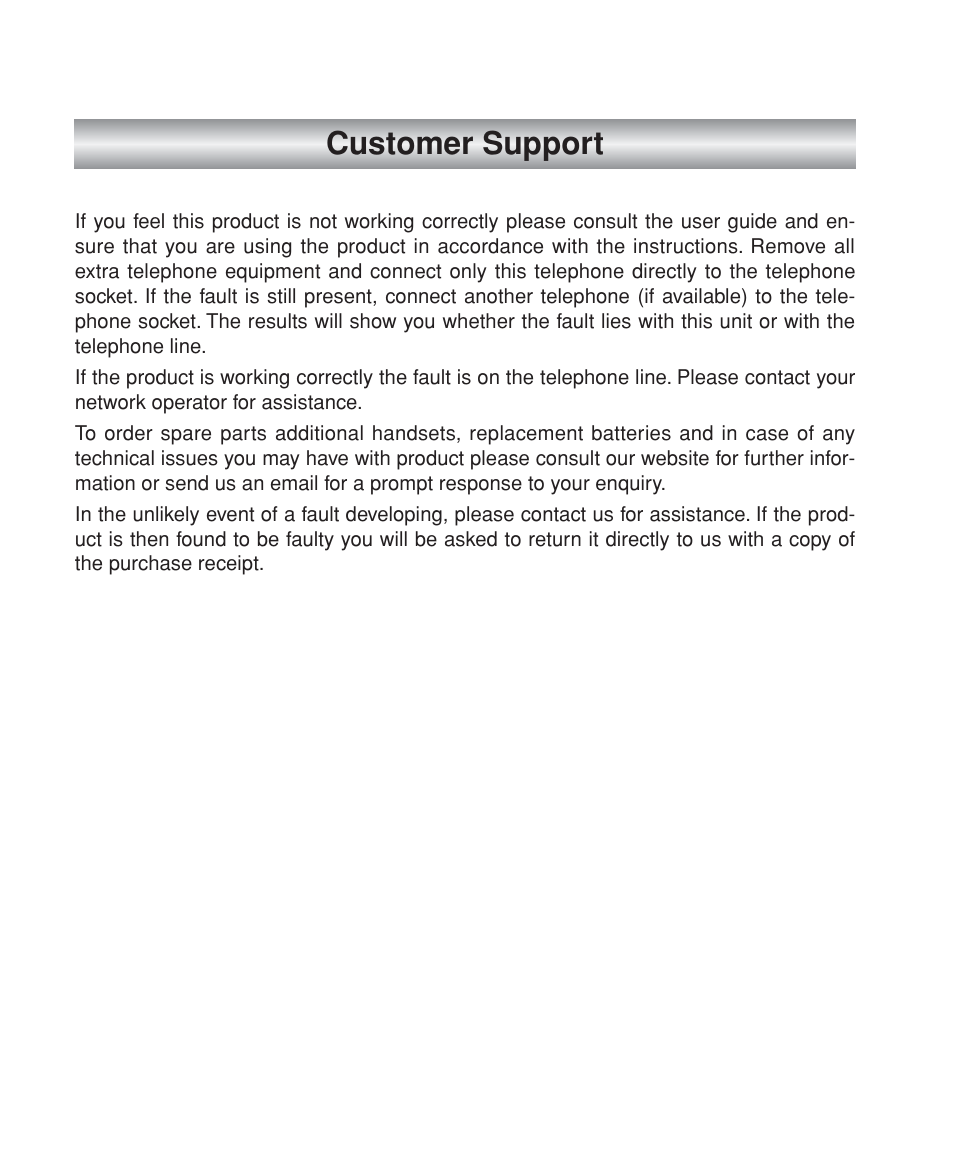 Customer support | Oricom M5200 Series User Manual | Page 2 / 44
