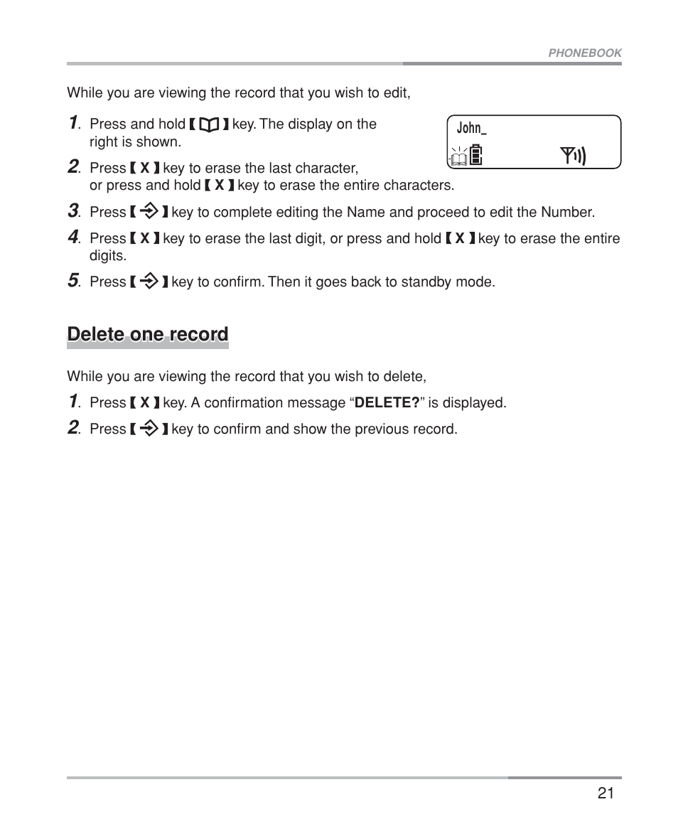 Delete one record | Oricom M5200 Series User Manual | Page 23 / 44