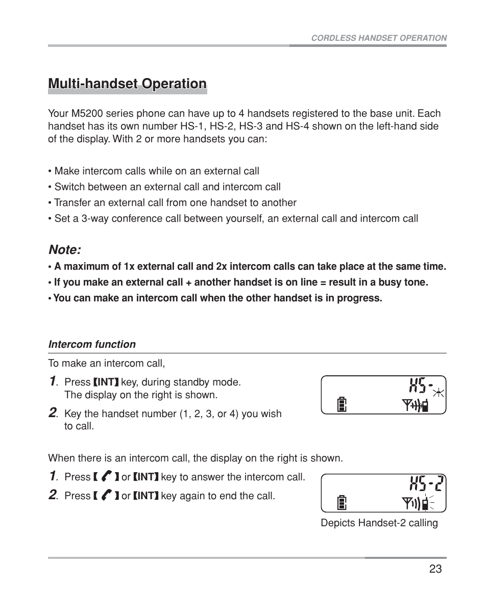 Multi-handset operation | Oricom M5200 Series User Manual | Page 25 / 44