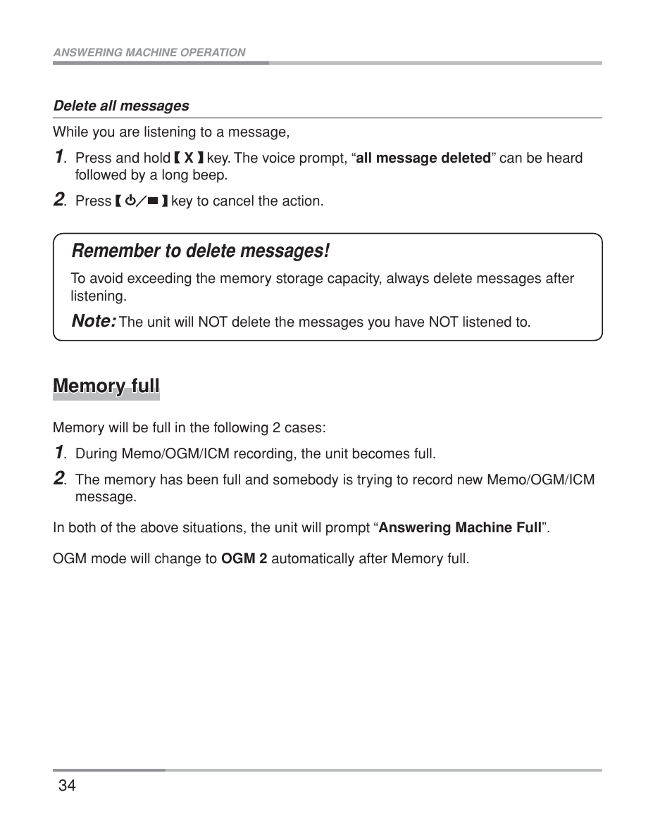 Remember to delete messages | Oricom M5200 Series User Manual | Page 36 / 44