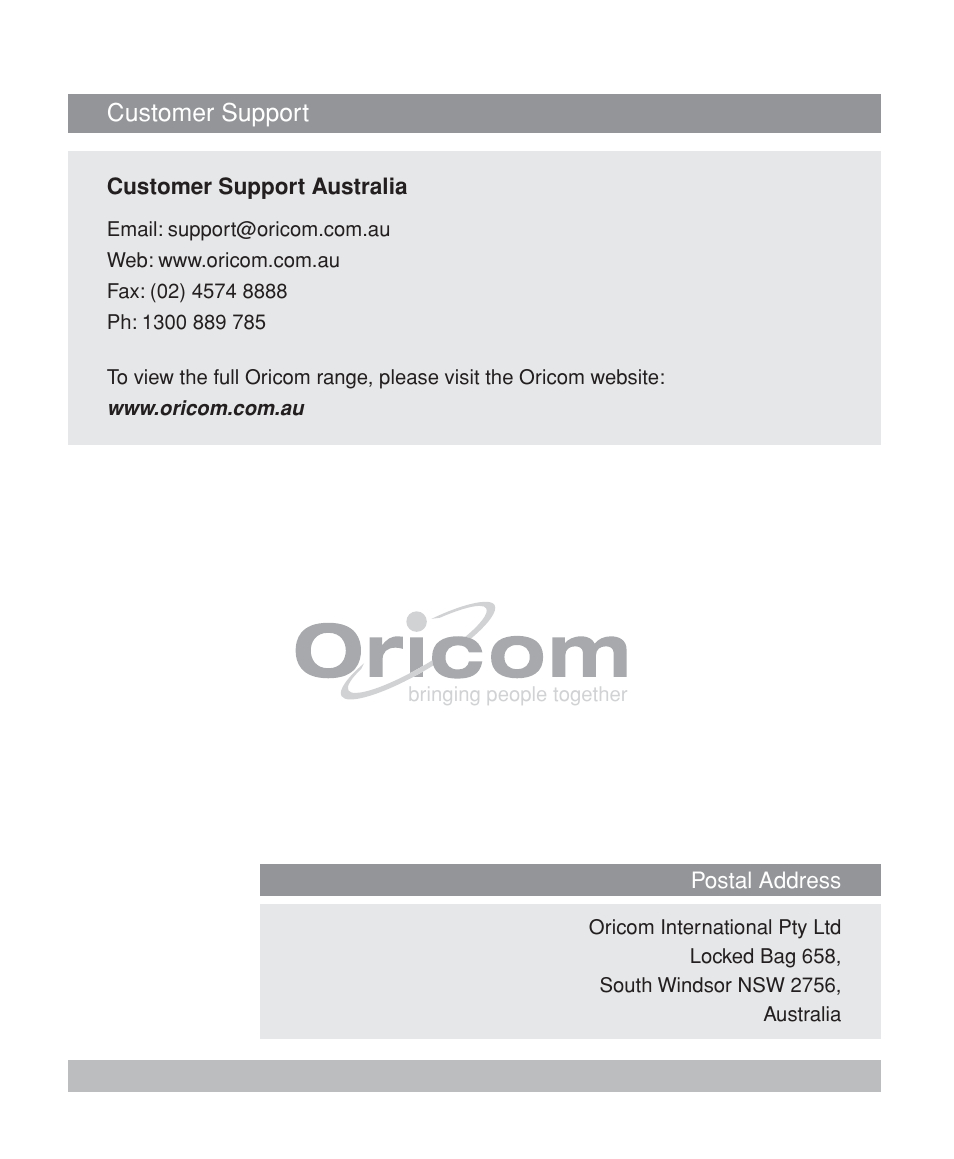 Oricom M5200 Series User Manual | Page 44 / 44
