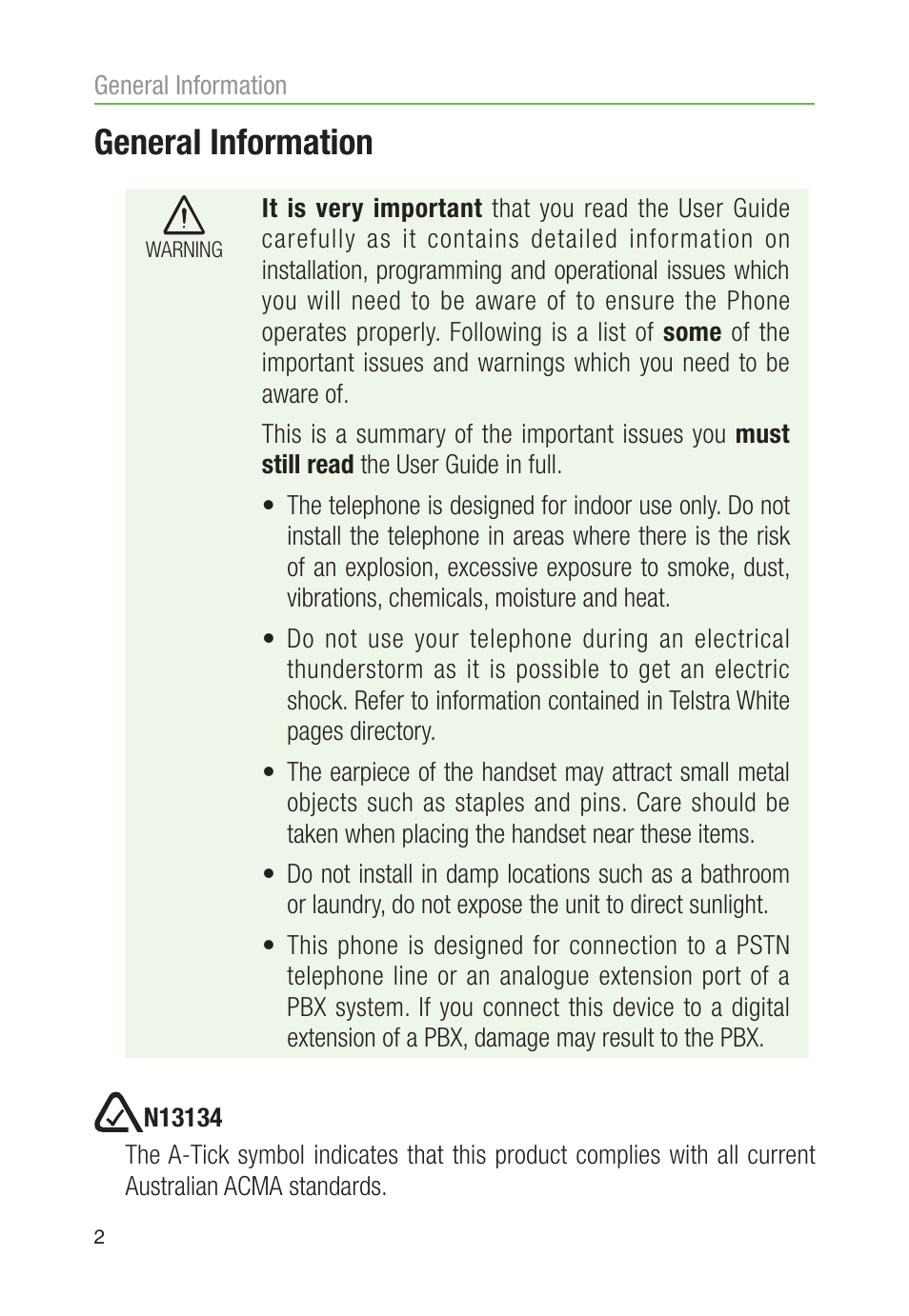 General information | Oricom TP30 User Manual | Page 4 / 27