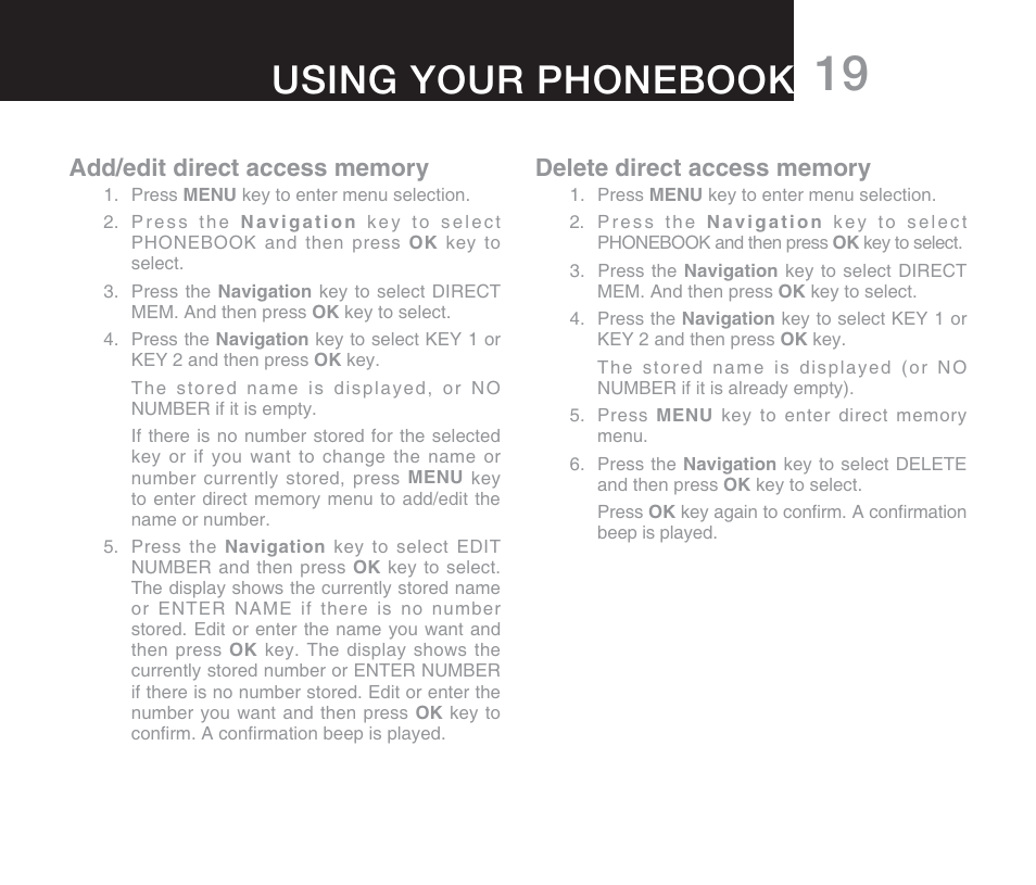 Using your phonebook | Oricom DECT DIGITAL CORDLESS PHONE ECO71 User Manual | Page 21 / 40