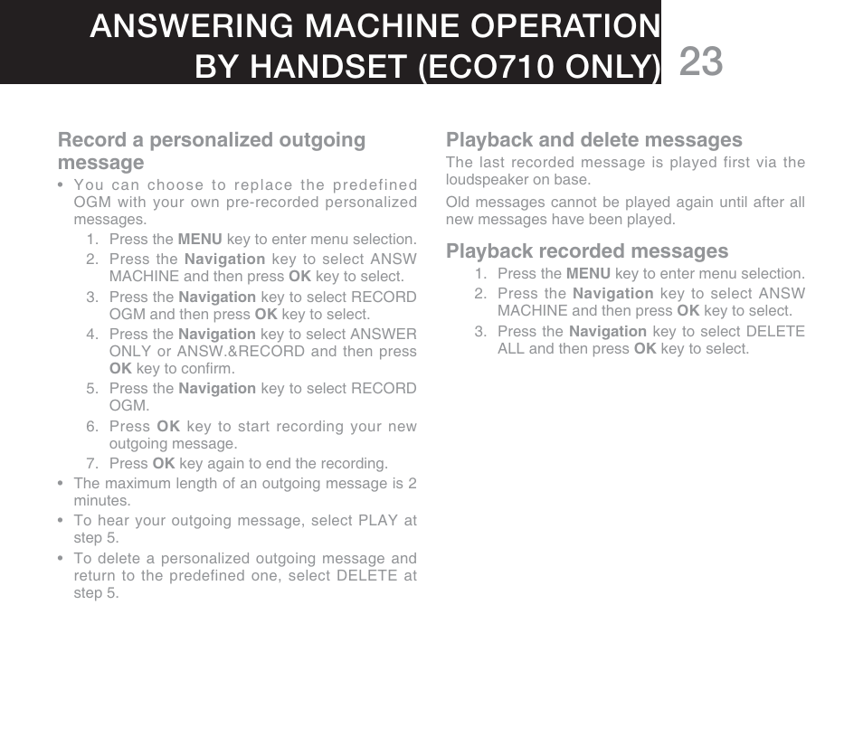 Oricom DECT DIGITAL CORDLESS PHONE ECO71 User Manual | Page 25 / 40