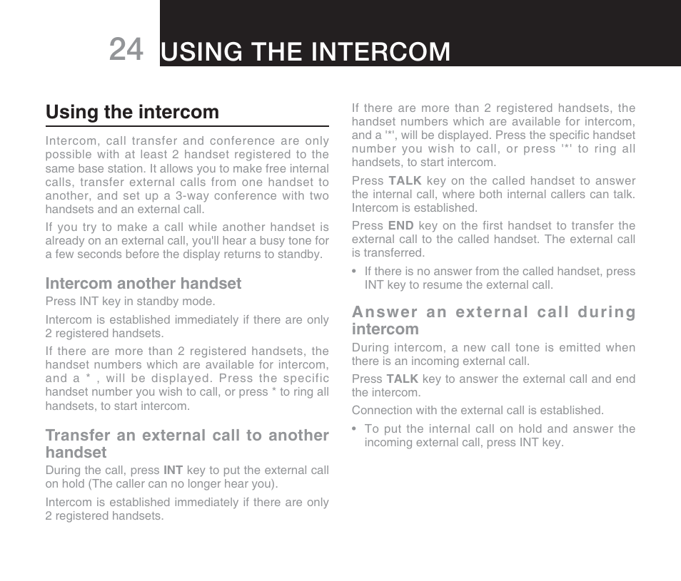 Using the intercom | Oricom DECT DIGITAL CORDLESS PHONE ECO71 User Manual | Page 26 / 40