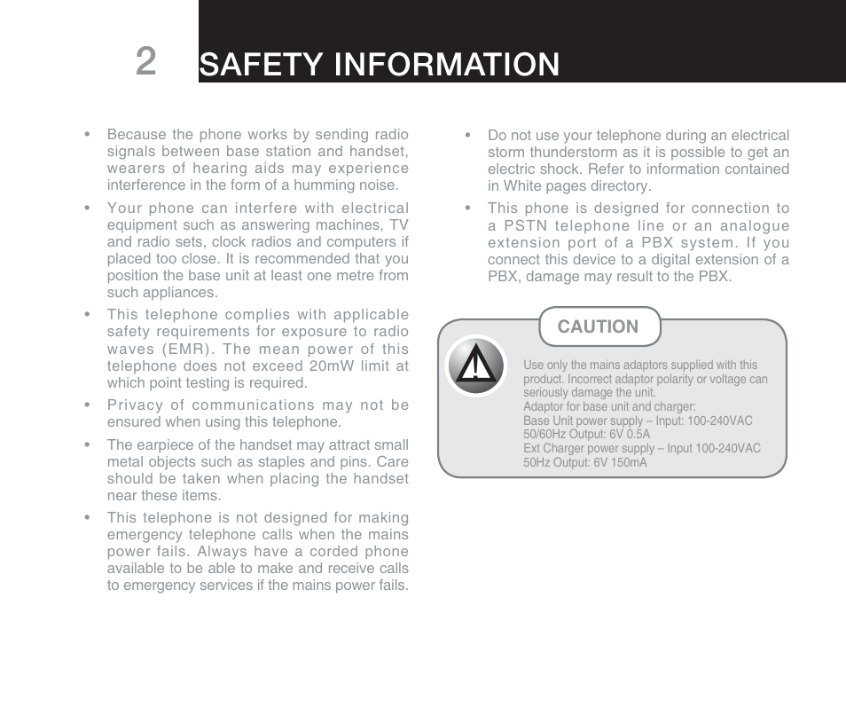 Safety information | Oricom DECT DIGITAL CORDLESS PHONE ECO71 User Manual | Page 4 / 40