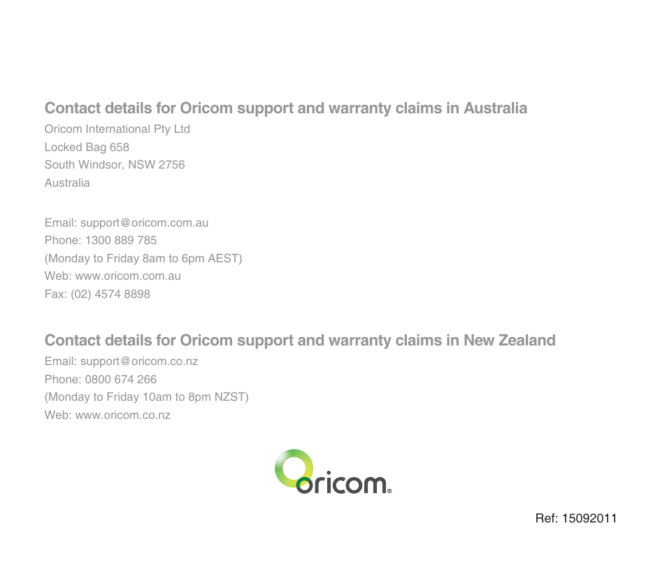 Oricom DECT DIGITAL CORDLESS PHONE ECO71 User Manual | Page 40 / 40