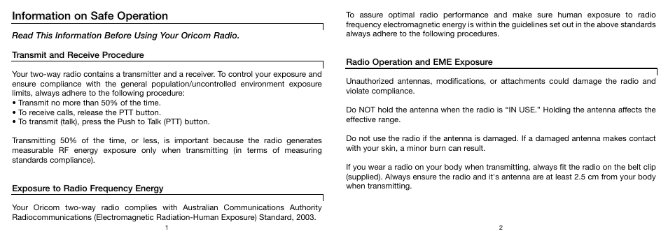 Oricom PMR3000R User Manual | 15 pages