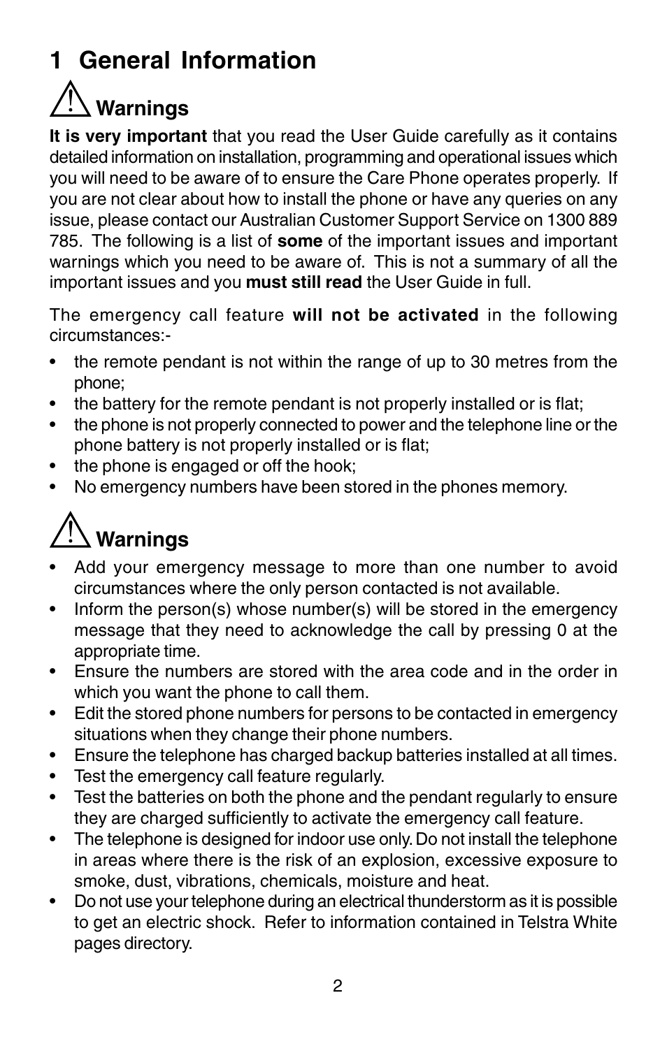 1 general information, Warnings | Oricom TP170WP User Manual | Page 2 / 24