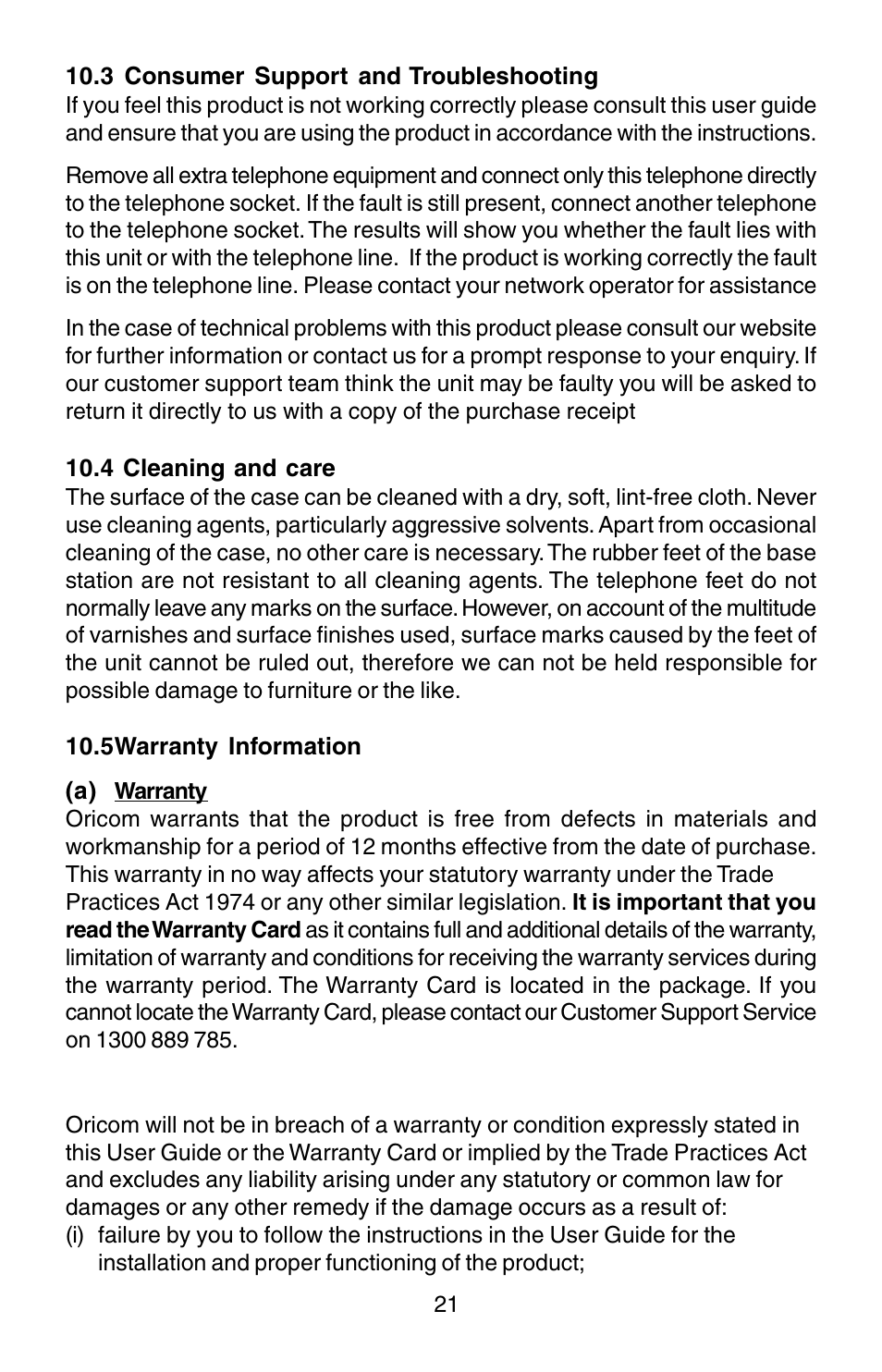 Oricom TP170WP User Manual | Page 21 / 24