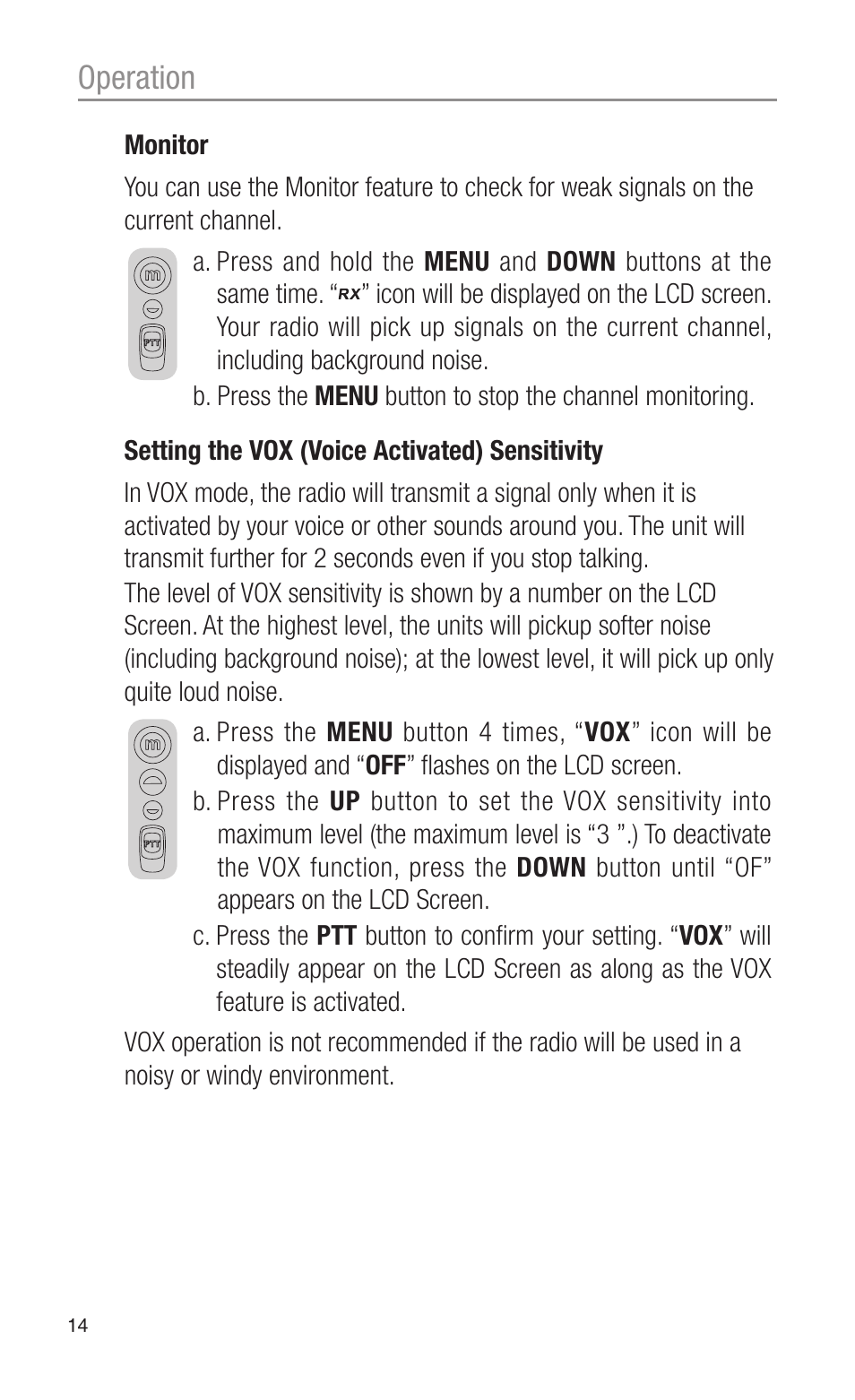 Operation | Oricom UHF2100 User Manual | Page 14 / 24