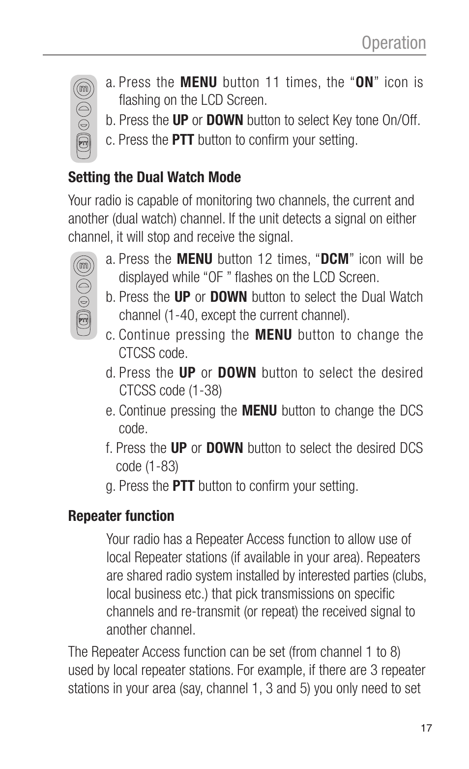 Operation | Oricom UHF2100 User Manual | Page 17 / 24