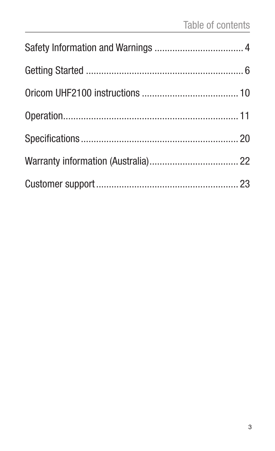 Oricom UHF2100 User Manual | Page 3 / 24