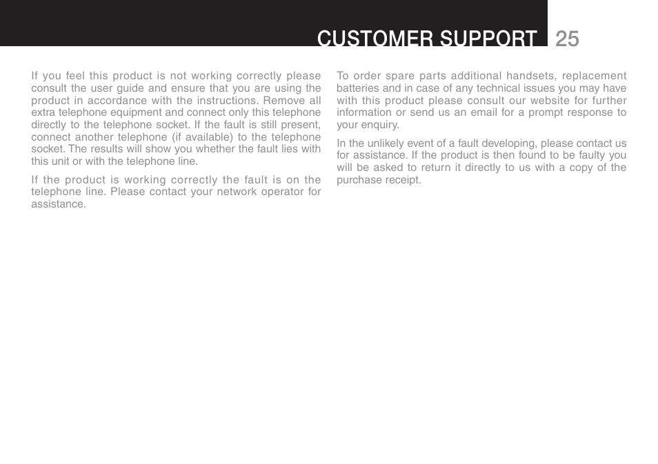 Customer support | Oricom ECO70 User Manual | Page 27 / 36
