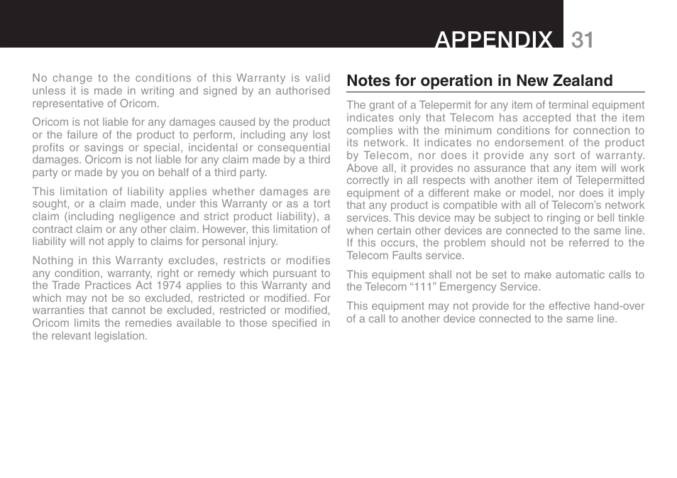 31 appendix | Oricom ECO70 User Manual | Page 33 / 36