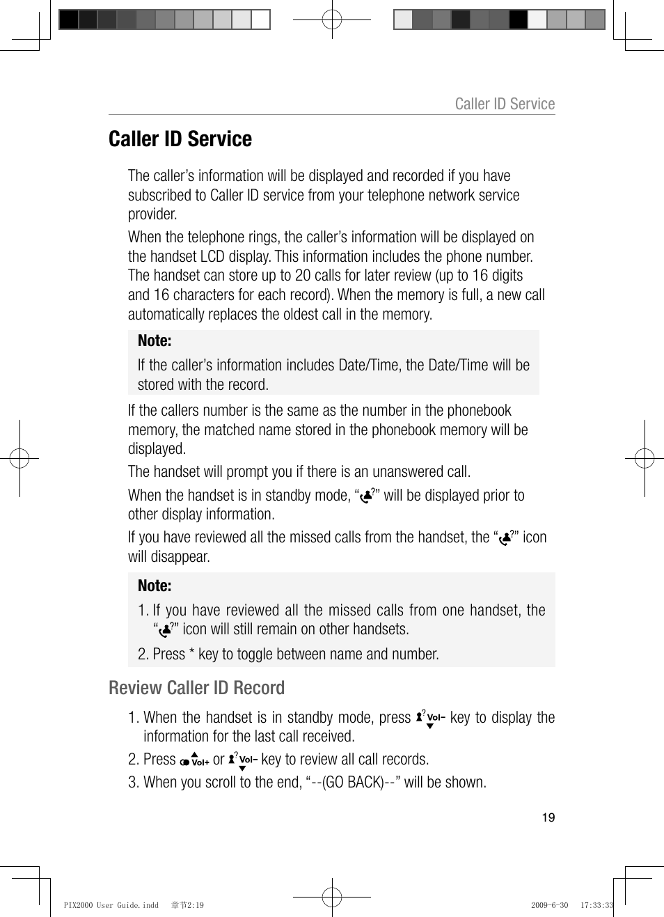 Caller id service, Review caller id record | Oricom PIX2000 User Manual | Page 21 / 67