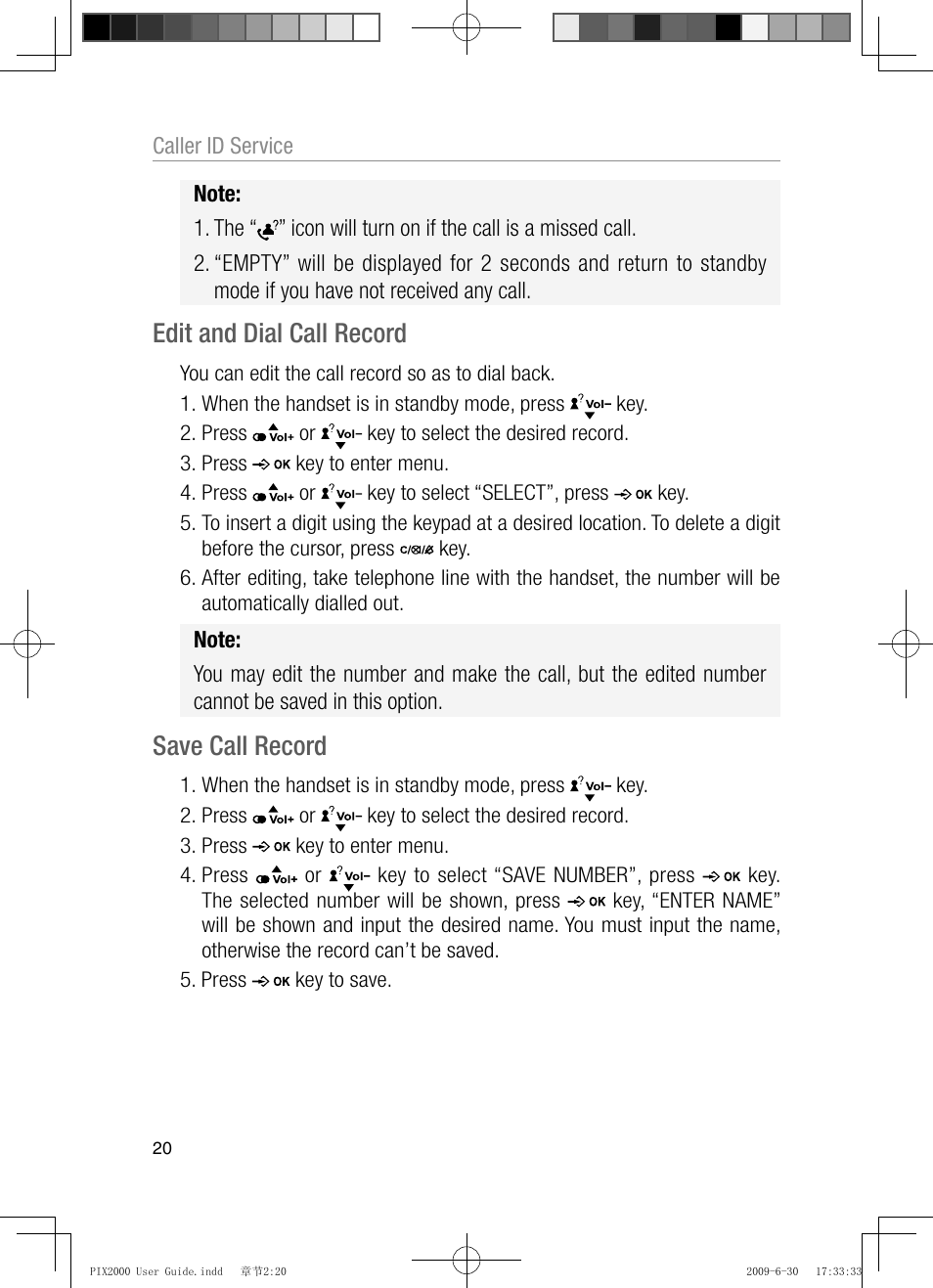 Edit and dial call record, Save call record | Oricom PIX2000 User Manual | Page 22 / 67