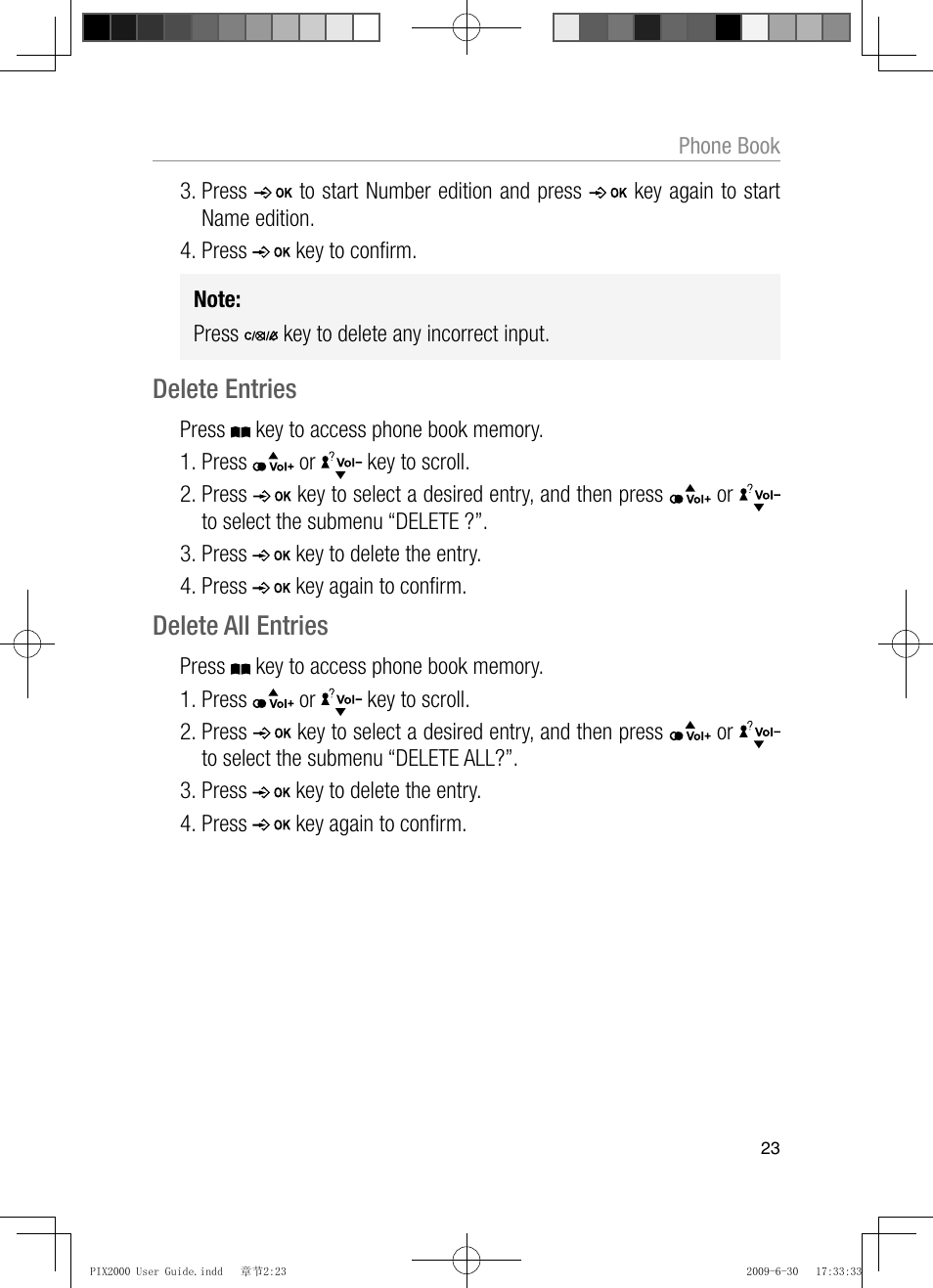 Delete entries, Delete all entries | Oricom PIX2000 User Manual | Page 25 / 67