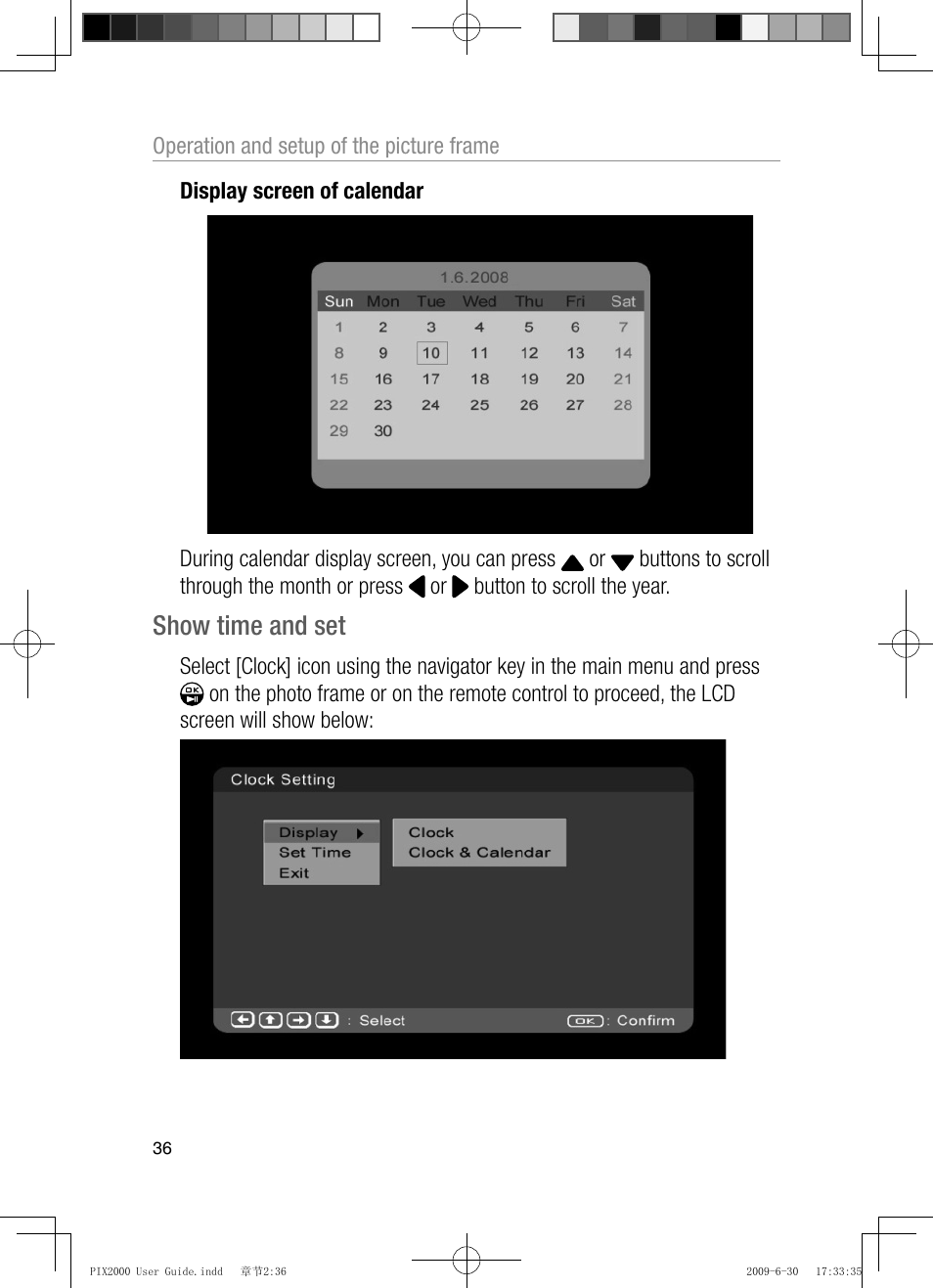 Show time and set | Oricom PIX2000 User Manual | Page 38 / 67