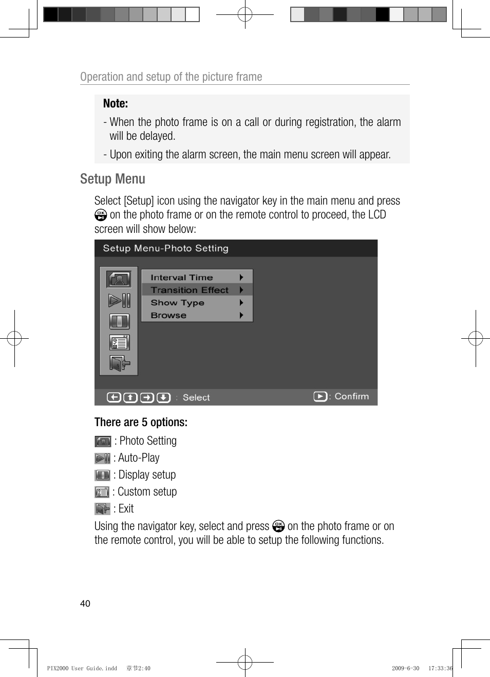 Setup menu | Oricom PIX2000 User Manual | Page 42 / 67