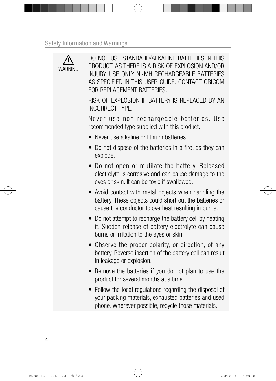 Oricom PIX2000 User Manual | Page 6 / 67