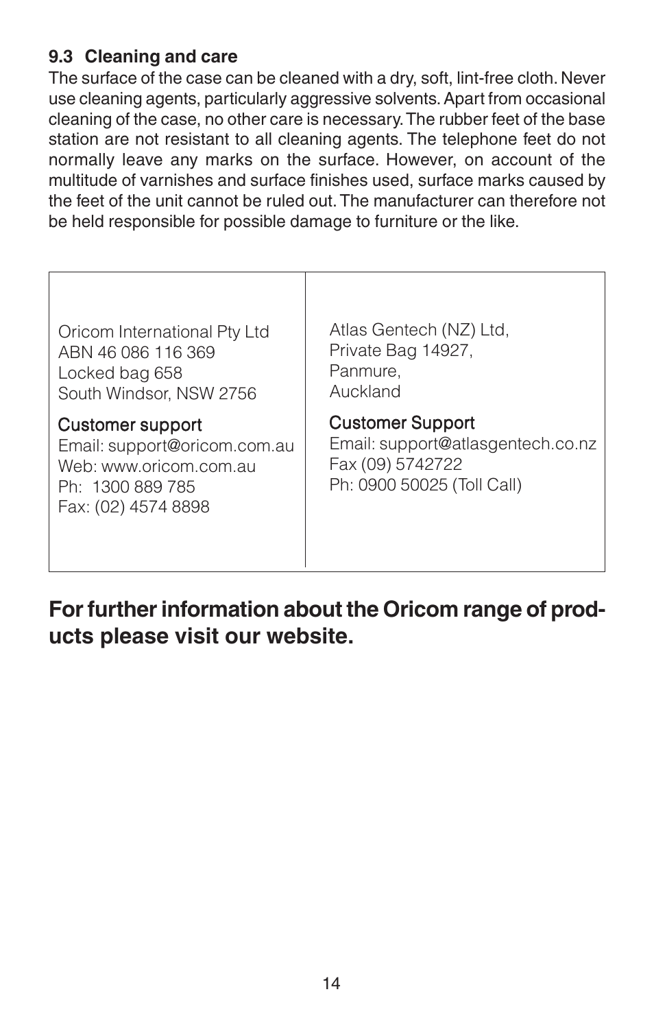 Oricom TP110 User Manual | Page 14 / 14