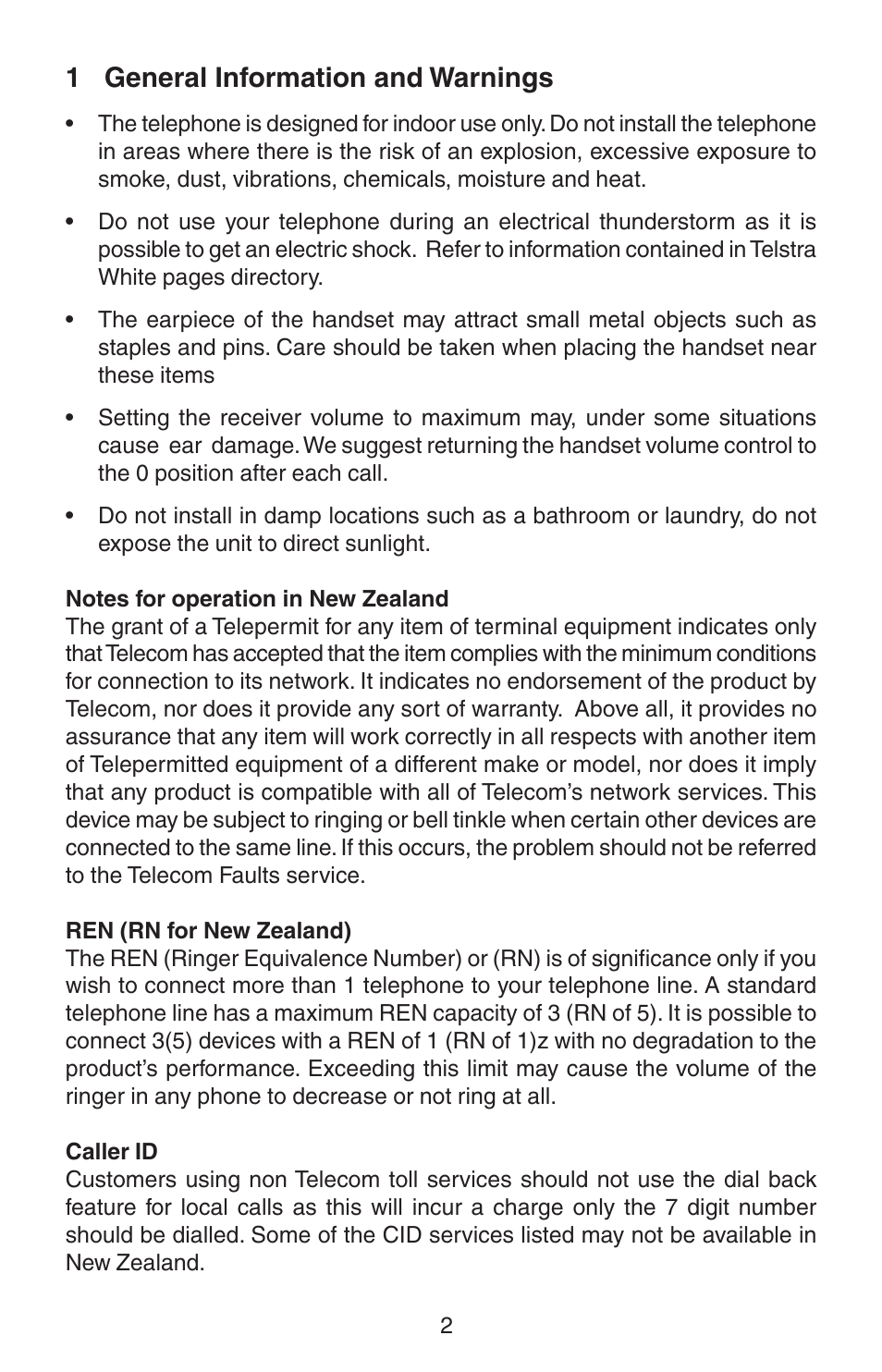 1 general information and warnings | Oricom TP110 User Manual | Page 2 / 14