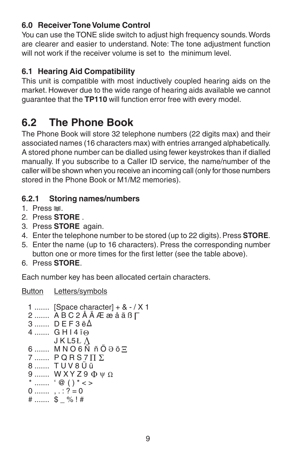 2 the phone book | Oricom TP110 User Manual | Page 9 / 14