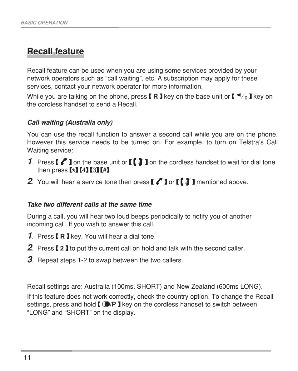 Recall feature | Oricom eco5200 Series User Manual | Page 15 / 46