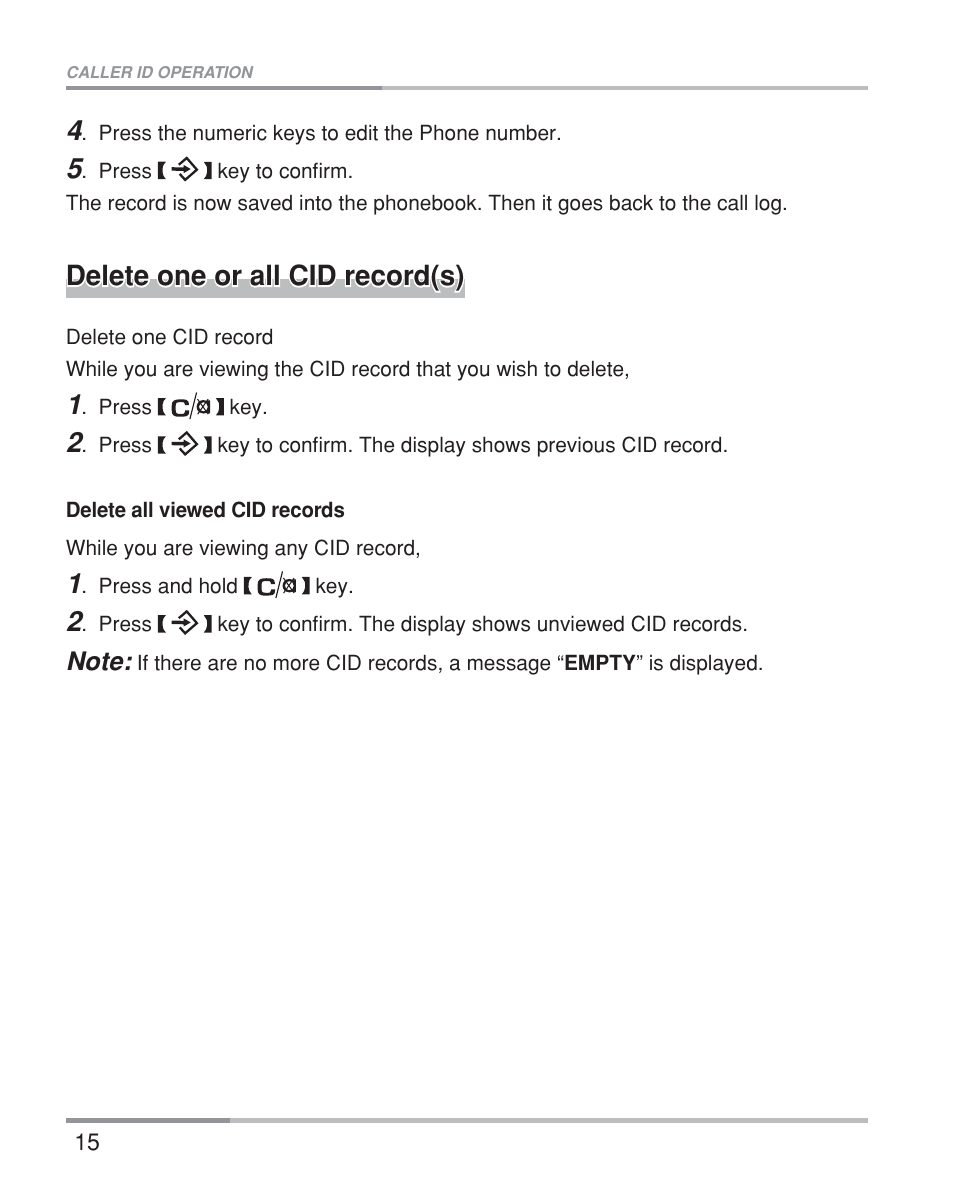 Delete one or all cid record(s) | Oricom eco5200 Series User Manual | Page 19 / 46