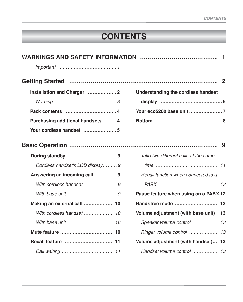 Oricom eco5200 Series User Manual | Page 2 / 46