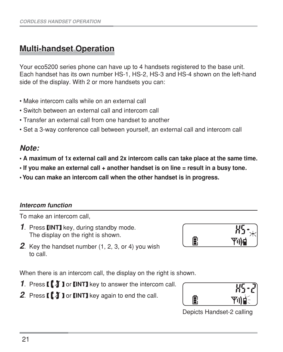 Multi-handset operation | Oricom eco5200 Series User Manual | Page 25 / 46